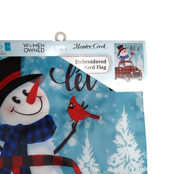 Let It Snow Snowman 18 inch Double Sided Dimensional Embroidered Yard Flag - Picture 3 of 5